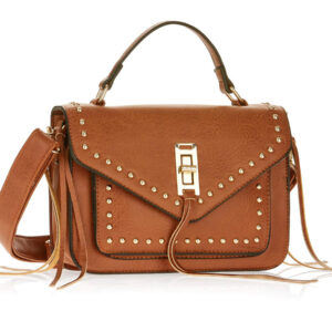 Metallic Sky Studded Crossbody With Fringe